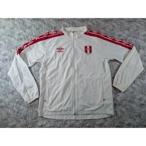 Umbro Peru FPF Soccer Windbreaker Jacket Medium White Red Track Style
